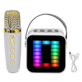 Miniatyrbillede 1 af 5: Mini Karaoke Maskine Sæt RGB Pickup Lys Digital Behandlingschip Håndholdt Bærbar Bluetooth Højttaler Med Mikrofon Hvid ZD.16