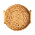 Miniatyrbilde 3 av 8: Håndvevd rund flettet serveringsbrett i rotting, brødfrukt dessert snacks kurv med håndtak, diameter 24 cm, høyde 3 cm