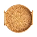Miniatyrbillede 3 af 8: Håndvævet rund flettet bakke af rotting til servering af brød, frugt, desserter og snacks med håndtag, diameter 24 cm, højde 3 cm