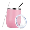 Miniatyrbild 3 av 8: 12oz 304 Rostfritt Stål Äggskalskopp Set U-formad Stor Mag Värmeisoleringskopp med Sugrör Koppslock Borste Rosa