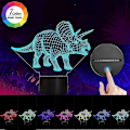 Miniatyrbild 4 av 5: 3D Dinosaurie Nattlampa, Lysande Dinosaurieleksaker, Triceratops Lampa 7 Färger Ändras Med Smart Touch & USB-Kabel Dinosaurielampa För Pojkrum