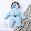 Miniatyrbild 3 av 5: Unisex Baby Hooded Jumpsuit - Mysig Romper för Pojkar och Flickor (0-24 Månader) 90cm Ljusblå
