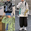 Miniatyrbillede 2 af 5: Sød Dinosaur Print Unisex Oversized Strikket Trøje - Sort