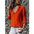 Miniatyrbilde 2 av 3: Elegant V-hals monokrom chiffonbluse - Oransje