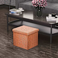 Miniatyrbillede 5 af 5: Foldbar Puf 30x30x30 cm i Mandarin Orange - Dekorativ Opbevaringsboks i Linned-look Stof for at Spare Plads - Skammel Bænk Sæde