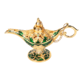 Miniatyrbillede 6 af 8: Magic Genie lampe Udsøgt farveægte iøjnefaldende legering præget mønster Genie lampe til soveværelse kontor guld+grøn 4,7 tommer