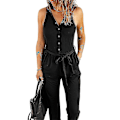 Miniatyrbillede 3 af 5: Ærmeløs V-hals Slim Fit Jumpsuit Kvinders Sommer Casual Romper XL Sort