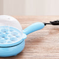Miniatyrbillede 5 af 5: Multifunktionel 2 i 1 ægkoger non-stick æg stegepande æg kedel automatisk sluk æg kedel maskine til hjem sovesal blå