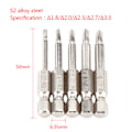 Miniatyrbillede 2 af 7: 5 stk. 50 mm 1/4\" Hex Skaft Trekant Skruetrækker Bits Δ1.8/Δ2.0/Δ2.3/Δ2.7/Δ3.0 Stærk Magnetisme