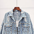 Miniatyrbilde 4 av 5: Boho-stil blomsterbrodert denim vinterjakke for kvinner