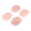Miniatyrbilde 2 av 8: 4 stk naturlige runesteiner med graverte Reiki-symboler flate ovale meditasjonsrunesteiner med oppbevaringspose Rosekvarts