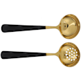 Miniatyrbillede 7 af 8: 2 stk. rustfrit stålsuppe ske med hulleske køkkenredskaber bestiksæt sort guld