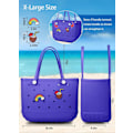 Miniatyrbillede 2 af 5: Strandtaske Gummi Tote Taske - Vandtæt Rejsetaske til Kvinder Vaskbar Tote Taske Håndtaske til Sport Strand Marked Pool ZD W Lilla stor