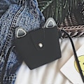 Miniatyrbillede 4 af 4: Sød Lille Pige Skuldertaske Håndtaske, Prinsesse Mini Tasker, Kat Cross Body Messenger Taske Sort