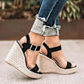 Miniatyrbillede 3 af 4: Sort Espadrille Kile-Sandaler med Ankelrem og Nitter EU 40