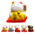 Miniatyrbillede 4 af 8: 5 stk. Lykkekattefigurer Små Søde Lyse Farver Glatte Linjer Maneki Neko Figurer til Bil Bord Hylde