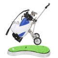 Miniatyrbillede 5 af 8: Skrivebordssæt med golfkuglepenne - 3 kuglepenne og minitaske - Znic-legering - Golfpennepose med base - Blå/hvid