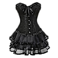 Miniatyrbilde 1 av 5: Svart Sexy Overbust Korsettsett for Kvinner med Tutu-Skjørt (S-6XL)