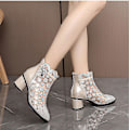 Miniatyrbillede 4 af 5: Mesh Hollow Chunky Heel Ankle Boots Kvinde Mode Sandaler39 GULD