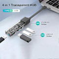 Pikkukuva 2 / 3: 4-in-1 Hub -telakointiasema, läpinäkyvä kuorirakenne, 4 porttia, kompakti koko, kaksois-USB-C-jatke, tietokonetarvikkeet, musta