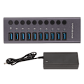 Miniatyrbillede 2 af 8: 10 Port USB3.0 Hub Splitter Uafhængig Strømforsyning Opladning Dataoverførsel Drevet Usb Hub 100‑240V EU Stik