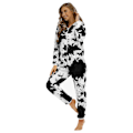 Miniatyrbillede 2 af 5: Ko Print Hættetrøje Kvinders Fleece Onesie M Sort