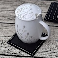 Miniatyrbillede 2 af 5: Bordskånersæt Dækkeserviet til Kop med Bordskånerholder Kaffedrik Dækkeserviet Simpel Stil til Firkantet Sort-B10