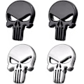 Pikkukuva 1 / 5: Kallo Punisher -ajoneuvotarrat - 4 kpl, metalliset tarrat moottoripyöriin ja ajoneuvoihin (musta ja hopea)