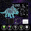 Miniatyrbillede 3 af 5: 3D Dinosaur Natlampe, Lysende Dinosaurlegetøj, Triceratops Lampe 7 Farver Skiftende Med Smart Touch & Usb Kabel Dinosaur Lampe Til Drengeværelse
