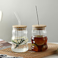 Miniatyrbillede 4 af 4: 2024 Ny Kaffeglas Kop Med Sugerør Holdbar 500ml Transparent Stilfuldt Design Kreative Drikkeglas Hjem Køkkenartikler2