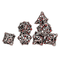 Miniatyrbild 4 av 8: 7-delad metalltärningssats ihålig polyhedral tärning robust mångsidig för brädrollspel gråaktig röd