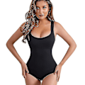 Miniatyrbillede 1 af 4: Slim Fit Sort Rundhals Waist Trainer Bodysuit til Kvinder
