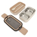 Miniatyrbilde 8 av 8: Dobbeltlags lunsjboks stabelbar Bento-boks med redskaper Rustfritt stål Spiseboks 1400ml Khaki 304