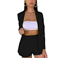 Miniatyrbild 3 av 4: Slim Fit Dam Blazer Set med Byxor och Bälte L Svart