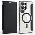 For Samsung Galaxy S25 Ultra Case Compatible with MagSafe RFID Blocking Leather Phone Cover Black Black Black