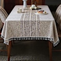 Miniatyrbild 2 av 5: Broderad bomullsbordduk med tofsar - skrynkelfri och blekningsfri fyrkantig bordsduk för kök och matsal - Thanksgiving Chic