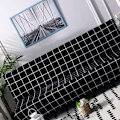 Miniatyrbild 2 av 5: Armlös soffa stretchöverdrag hopfällbar soffa sängskydd överdrag tryckt mjuk soffa överdrag för hem svart gitter