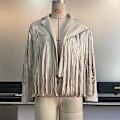 Miniatyrbillede 5 af 5: Dame Mode Krave Åben Front Frynset Performance Moto Faux Ruskind Læder Crop Jakke Frakke (L, Beige)