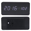 Miniatyrbild 8 av 8: LED-träväckarklocka Elektronisk röststyrning Temperatur Datum Tabell Digitala klockor Rektangulär Svart Trä Vit Lampa