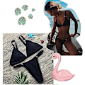 Pikkukuva 2 / 5: Musta L Uimapuku Seksikäs Push Up Pehmustettu Side Brasilialainen Bikini Kolmio Halter Matala Vyötärö String Bikini Alaosa Ranta
