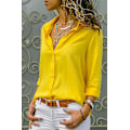 Miniatyrbillede 2 af 3: Elegant gul V-hals chiffon bluse til kvinder