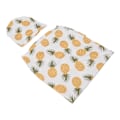 Miniatyrbild 5 av 8: Mjuk elastisk anti-skräck baby swaddle filt hatt set nyfödd wrap baby hatt set för 0 till 3 månader baby liten ananas