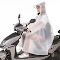 Miniatyrbillede 3 af 5: Voksen regnponcho EVA åndbar hætte regnponcho udendørs cykel regnfrakke til mænd kvinder hvid L