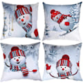 Miniatyrbilde 1 av 4: Sett med 4 Hvite Juleputetrekk Vinter Putetrekk for Hjemmekontor Soverom Sofa 45x45 cm