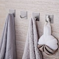 Miniatyrbild 2 av 5: Självhäftande väggkrokar i rostfritt stål Set om 6 för badrum, kök och vardagsrum - handdukshållare med tejp - ingen borrning krävs