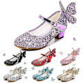 Miniatyrbild 1 av 5: Glitter Princess Flickor Läder Högklackade Skor Silver Fjäril