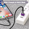Miniatyrbild 3 av 5: USB till USB C Adapter 3-pack, Typ C Hona till A Hane Laddningskabel Konverterare Lila