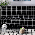Miniatyrbild 5 av 5: Armlös soffa stretchöverdrag hopfällbar soffa sängskydd överdrag tryckt mjuk soffa överdrag för hem svart gitter