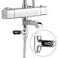 Miniatyrbild 3 av 3: Digital Duschtermometer LED Roterande Självgenererande Vattentermometer 360 Grader Med Indikator Timer 3 Färger