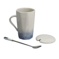 Miniatyrbillede 1 af 8: 400 ml keramisk krus med blækmalingsstil - kaffekrus i keramik med ske og låg til hjemmet/kontoret - blå